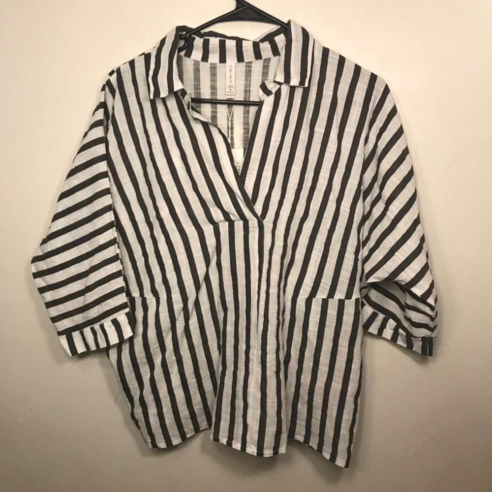 black and white striped blouse